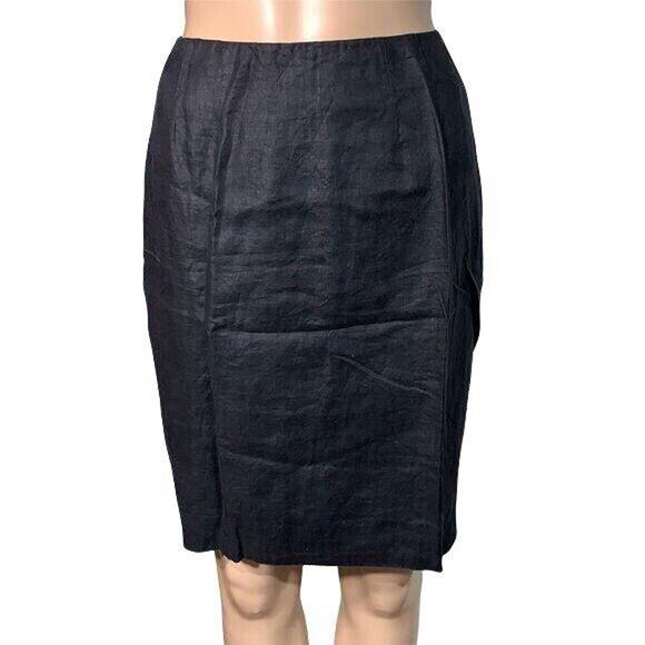 Linda Allard Ellen Tracy Womens Pencil Skirt Lightweight Linen Lined Black Sz 2 - Picture 1 of 7